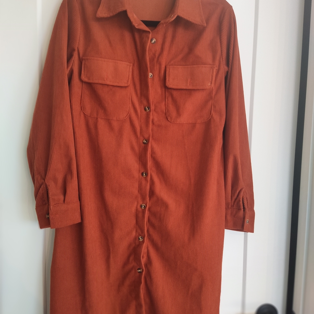 Brown Corduroy Shirt Dress - Picture 2 of 2